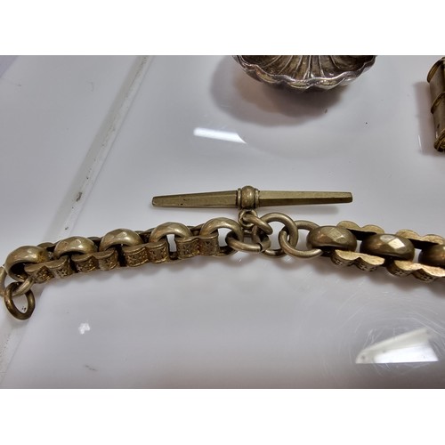 351 - A quantity of collectables including an ornate chunky pocket watch chain. 13