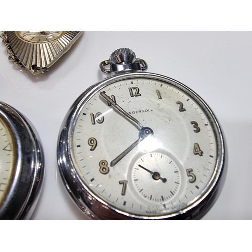 352 - 2 x pocket watches. A smiths and a Ingersoll along with a smith pendant watch and 3 pocket watch cas... 