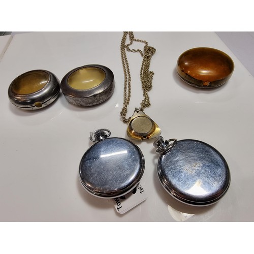 352 - 2 x pocket watches. A smiths and a Ingersoll along with a smith pendant watch and 3 pocket watch cas... 