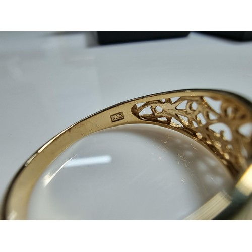 353 - 3 x boxed attractive dress rings including a ring with pink gems all the way around a pierced ring a... 