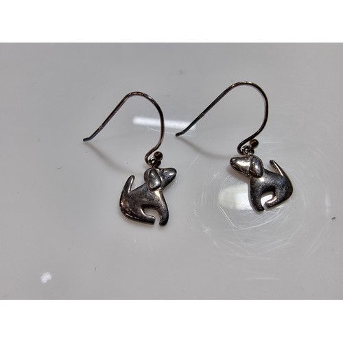 360 - A pair of 925 silver dog formed drop earrings in clean boxed condition (marked 925).