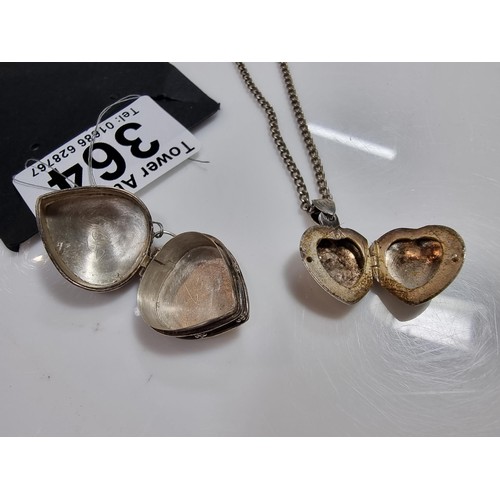 364 - 2 x 925 silver locket pendants including a vintage ornate heart pendant inset with an amethyst gemst... 