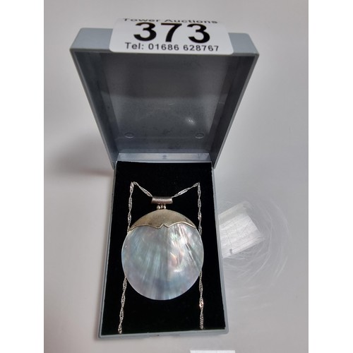 373 - A large 925 silver m.o.p. set on a very long 26