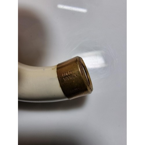 398 - A good quality vintage ceramic delft pipe with a goods butterscotch amber stem.
Stem and pipe in goo... 