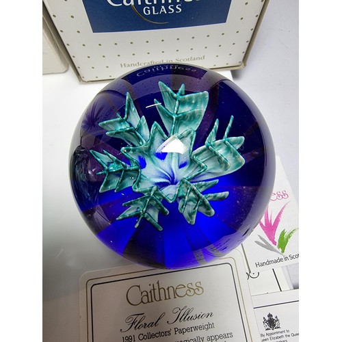 426 - 3 x boxed caithness limited edition paperweights with all paperwork including, saladin 1997, floral ... 
