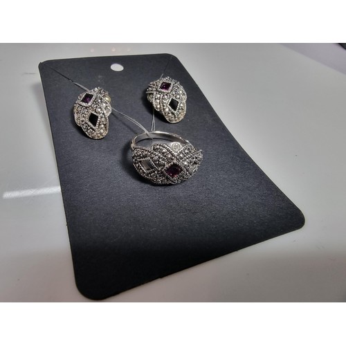 439 - A quantity of 5 matching jewellery sets, 3 of the sets are 925 silver including ones inset with amet... 