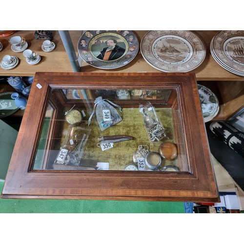 440B - A good quality antique vitrine display case. Solid mahogany with string inlay. In excellent conditio... 