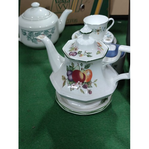 300 - 3 boxes containing partial tea sets including a 27 piece Churchill set, a 17 piece Royal Doulton pas... 