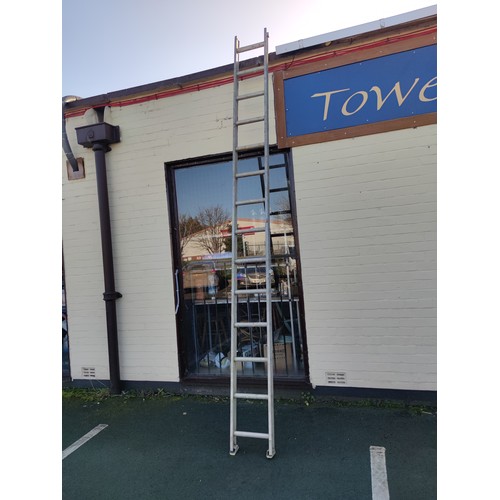 108B - A modern aluminium 13ft metal ladder with feet supports, in good order.