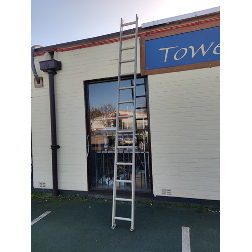 108B - A modern aluminium 13ft metal ladder with feet supports, in good order.