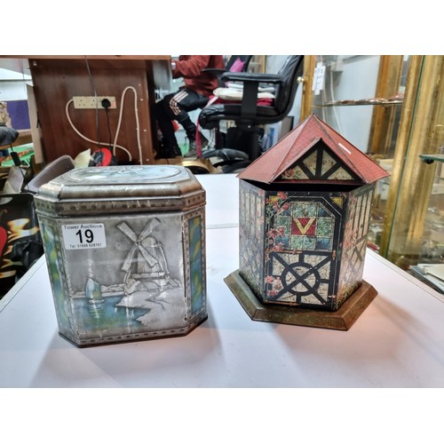 19 - 2x good antique vintage tins, 1x is house formed lozenges by Victory and the other J & J Colman Must... 