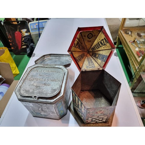 19 - 2x good antique vintage tins, 1x is house formed lozenges by Victory and the other J & J Colman Must... 