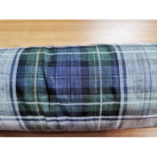 9 - A large roll of blue white and green tartan fabric in good order width of 118cm