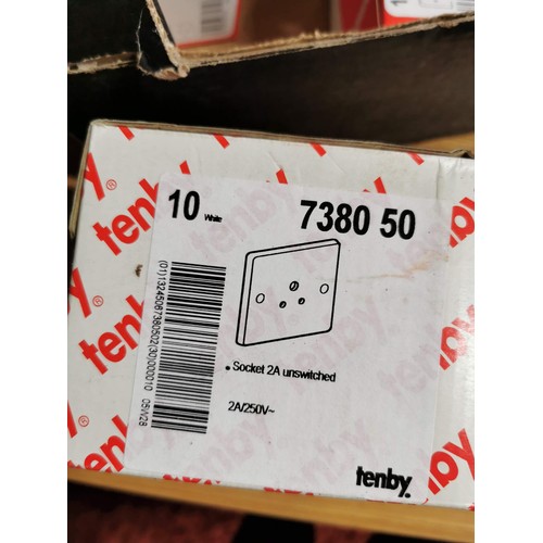 15 - 3x boxes of boxed Legrand and Tenby electrical components inc light switches, tv satellite connectio... 