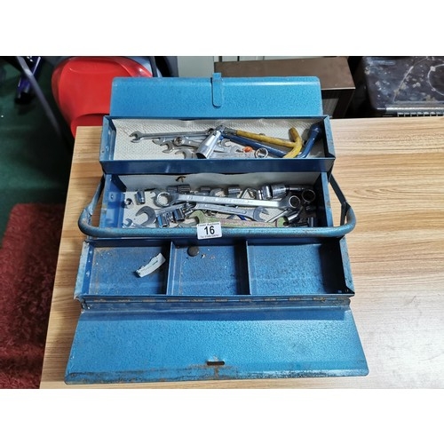 16 - Collection of 2x cantileaver tool boxes and one other inc a quantity of tools, spanners, socket sets... 