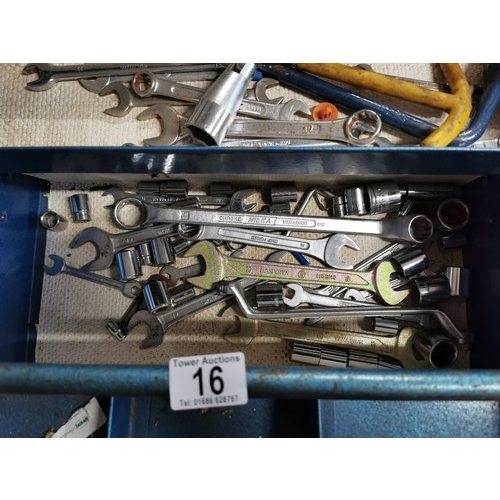 16 - Collection of 2x cantileaver tool boxes and one other inc a quantity of tools, spanners, socket sets... 