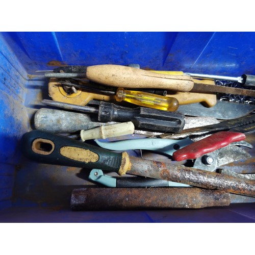 17 - Plastic tool box containing a quantity of tools inc chisels, mole grips, socket sets etc