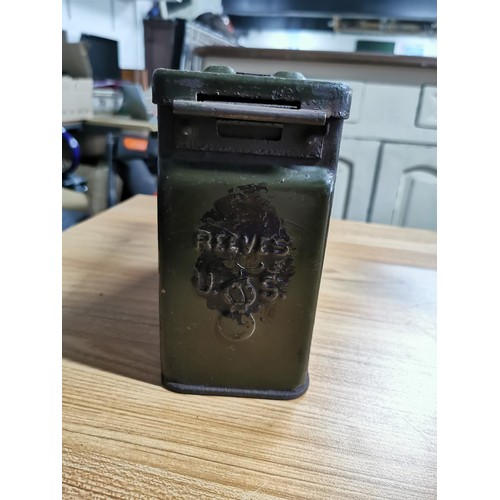 25 - 2x military reeves US WWII metal ammo boxes both in good order, empty. 18cm high, 20cm long and 10cm... 