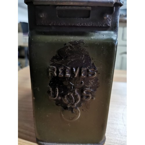 25 - 2x military reeves US WWII metal ammo boxes both in good order, empty. 18cm high, 20cm long and 10cm... 