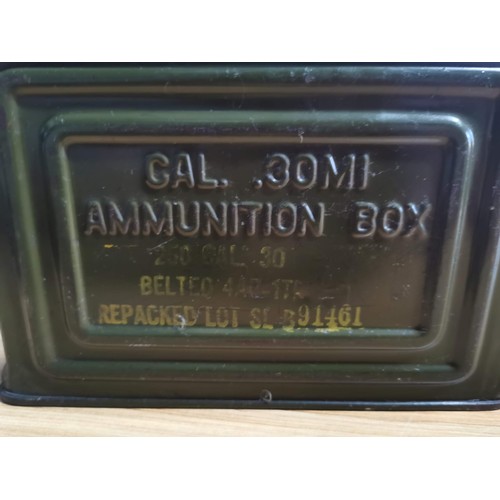 25 - 2x military reeves US WWII metal ammo boxes both in good order, empty. 18cm high, 20cm long and 10cm... 