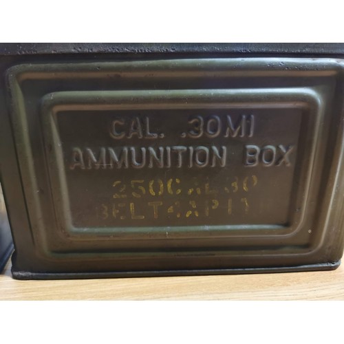 25 - 2x military reeves US WWII metal ammo boxes both in good order, empty. 18cm high, 20cm long and 10cm... 