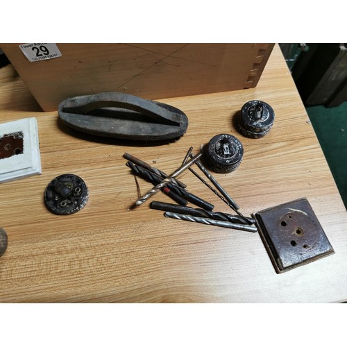 29 - Quantity of vintage bakelite light switches along with a spoke shave, coffin plane etc