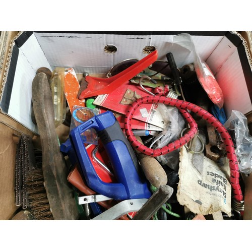 44 - Box containing a quantity of tools inc, wire brushes, hand grinder, electrical components a vintage ... 