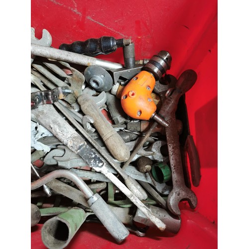 47 - Box containing a quantity of tools inc pipe cutters, socket sets, hand drills along with a box conta... 