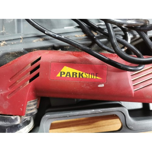 48 - Cased parkside sander along with a case containing drill bits etc