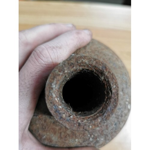 49 - Heavy cast iron threaded bottle with convex base unusual item, possible vintage CO2 cylinder