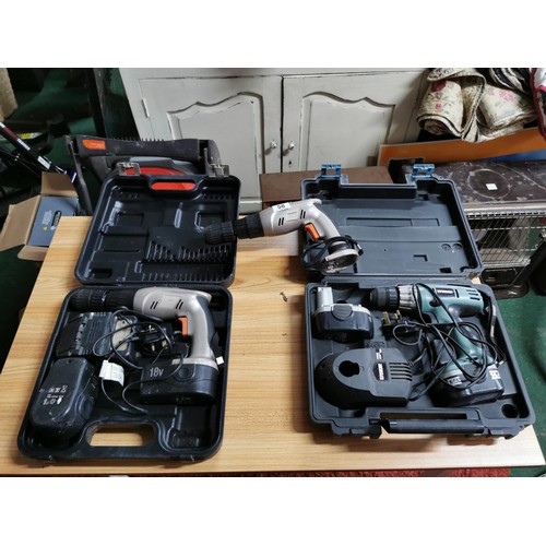 58 - 2x cased drills inc Powerbase Excel 18v drill with charger & spare battery an uncase Excel 18v drill... 