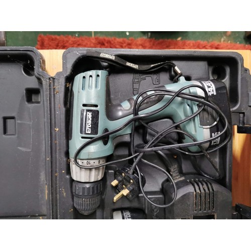 58 - 2x cased drills inc Powerbase Excel 18v drill with charger & spare battery an uncase Excel 18v drill... 