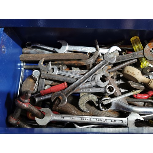 63 - 2x tool boxes inc a metal cantilever tool box containing a quantity of tolls, spanners, masonry chis... 