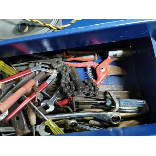 63 - 2x tool boxes inc a metal cantilever tool box containing a quantity of tolls, spanners, masonry chis... 