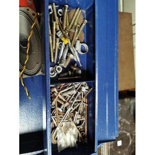 63 - 2x tool boxes inc a metal cantilever tool box containing a quantity of tolls, spanners, masonry chis... 