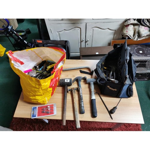 65 - Bag containing a large quantity tool accessories inc drill bits, sockets, hammers, scissors etc alon... 