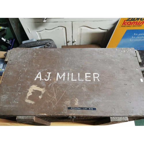 72 - Large wooden ammo box lined with wool throughout in very good order, marked A.J.Miller to the top. S... 