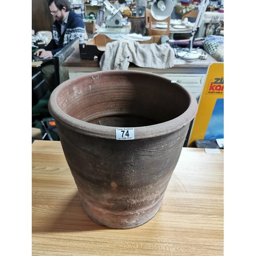 74 - Large terracotta planter with swirl design decoration to the side all in good order height 43cm diam... 