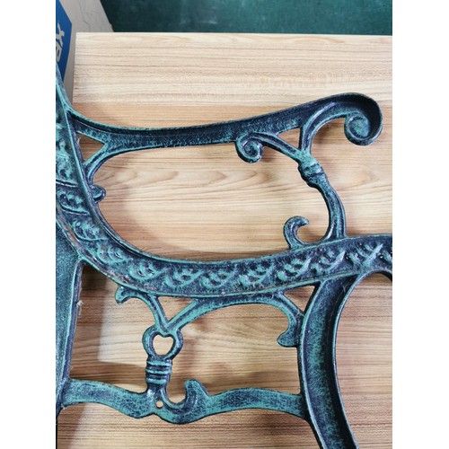 80 - Pair of wrought iron bench ends green in colour in good order height 80cm depth 49cm