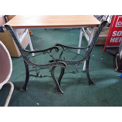 80 - Pair of wrought iron bench ends green in colour in good order height 80cm depth 49cm