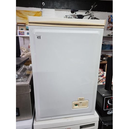 455 - Whirlpool chest freezer model AFV602 in clean working condition height 84cm width 55cm depth 54cm