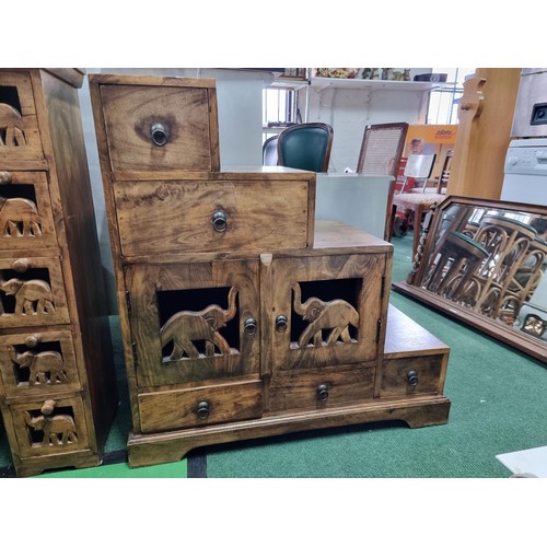 460 - Good quality solid Indian rosewood stepped chest with 2 drawers to the top 2 doors and three drawers... 