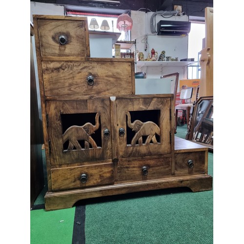 460 - Good quality solid Indian rosewood stepped chest with 2 drawers to the top 2 doors and three drawers... 