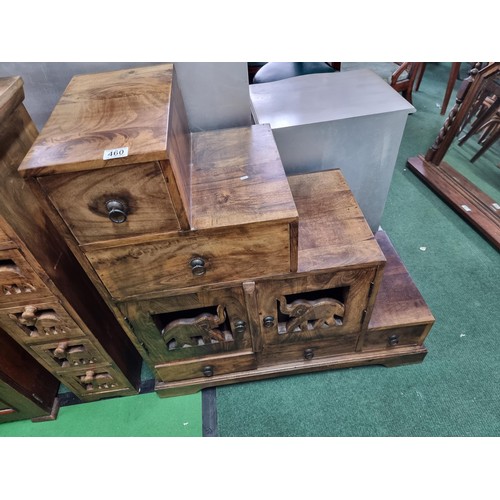 460 - Good quality solid Indian rosewood stepped chest with 2 drawers to the top 2 doors and three drawers... 