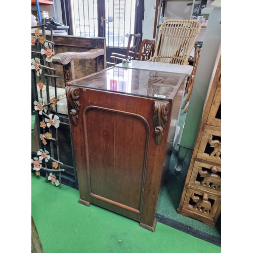 462 - Antique solid mahogany filing cabinet cupboard with a door to front revealing a locking filing cabin... 