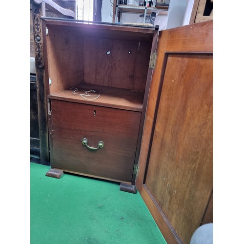 462 - Antique solid mahogany filing cabinet cupboard with a door to front revealing a locking filing cabin... 