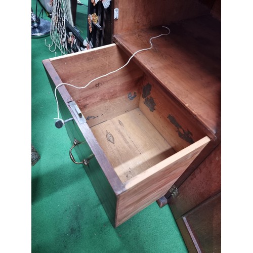 462 - Antique solid mahogany filing cabinet cupboard with a door to front revealing a locking filing cabin... 