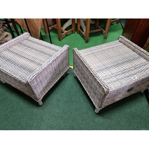 467 - Pair of patio rattan stools by Mazerattan both in excellent clean condition height 40cm width 59cm d... 