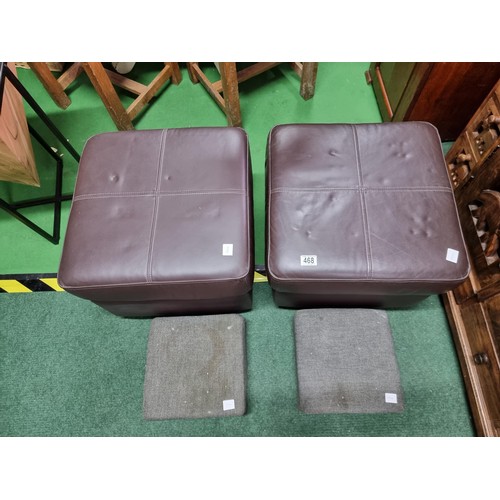 468 - Pair of full brown leather foot stools along with with two small grey upholstered foot stools, both ... 