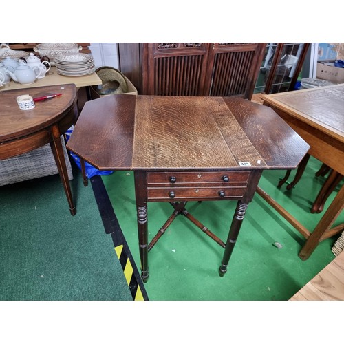 471 - Fine quality antique Georgian Pembroke table with drop leaves standing on turned legs with X stretch... 